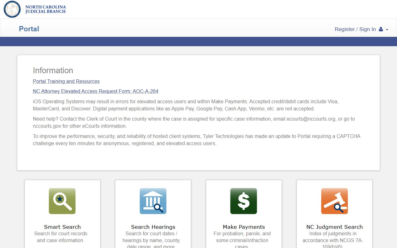 North Carolina eCourts portal for Hyde County court records after arrest